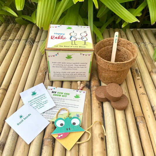 Frog :Kids 3-in-1 Bookmark Plantable Rakhi | Rakhi with Seeds| Combo with a Gardening Kit