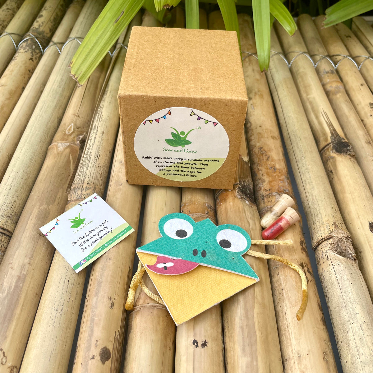 Frog: Kids 3-in-1 Bookmark Plantable Rakhi with Roli Chawal Combo