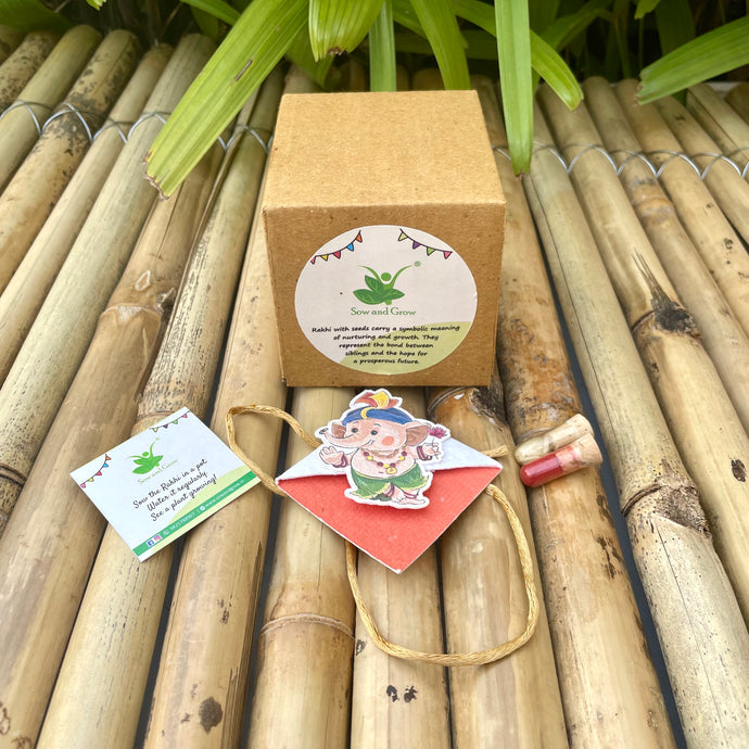 Bal Ganesha: Kids 3-in-1 Bookmark Plantable Rakhi with Roli Chawal Combo