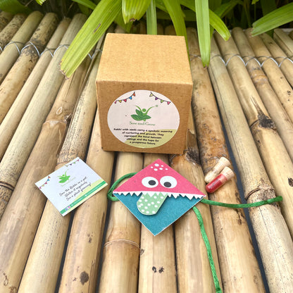 Cute Monster: Kids 3-in-1 Bookmark Plantable Rakhi with Roli Chawal Combo