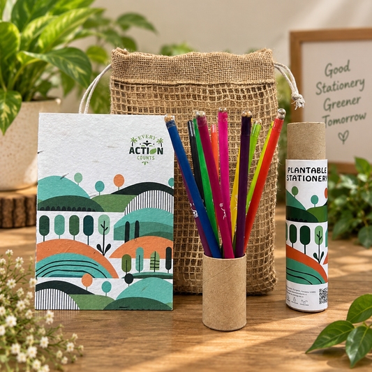 Eco-Friendly Plantable Gift Kit – 12 Seed Pencils & 1 Plantable Seed Diary in a Jute Pouch | Sustainable Return Gift