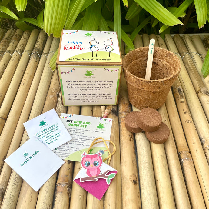 Pink Owl on a Branch :Kids 3-in-1 Bookmark Plantable Rakhi | Rakhi with Seeds| Combo with a Gardening Kit