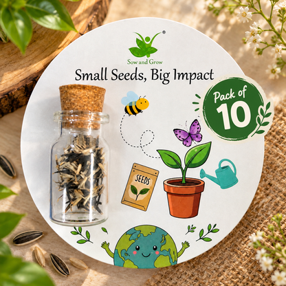 Bottles with Seeds Gift Pack of 10 – Decorative Glass Bottle Filled with Seeds, Eco-Friendly Gardening Gift, Plantable Gift for Birthdays, Return Gifts, Housewarming & Nature Lovers