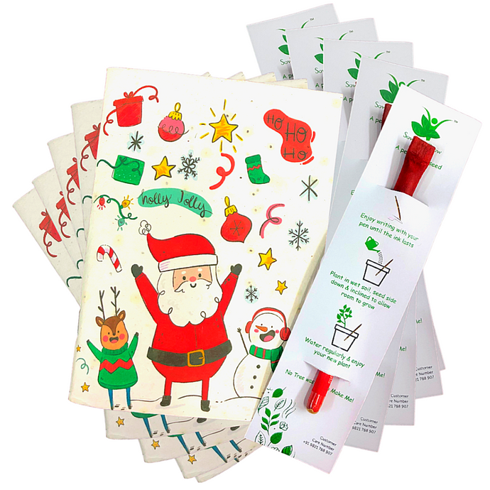 Sow and Grow Christmas Theme Diary and 1 Plantable Pen Combo: Set of 5 | Perfect for Gifting to Kids and Adults