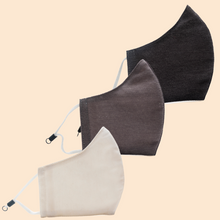 Load image into Gallery viewer, Pack of 3 Monotone: Black, Grey, White | Conical Protective Face Cover with a Pocket, Adjustable Ear Loops and Nose Wire
