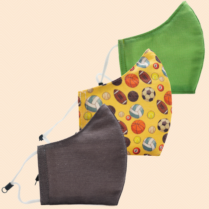 Pack of 3 Light Green, Sports, Grey | Conical Protective Face Cover with a Pocket, Adjustable Ear Loops and Nose Wire