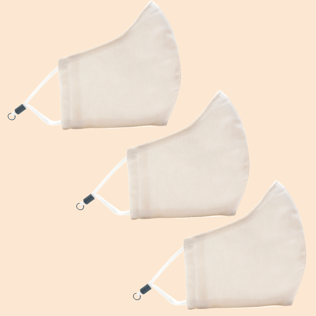 Pack of 3 White Solid Colours | Conical Protective Face Cover with a Pocket, Adjustable Ear Loops and Nose Wire