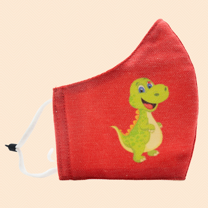 Dinosaur on Red Base | Conical Protective Face Cover with a Pocket, Adjustable Ear Loops and Nose Wire