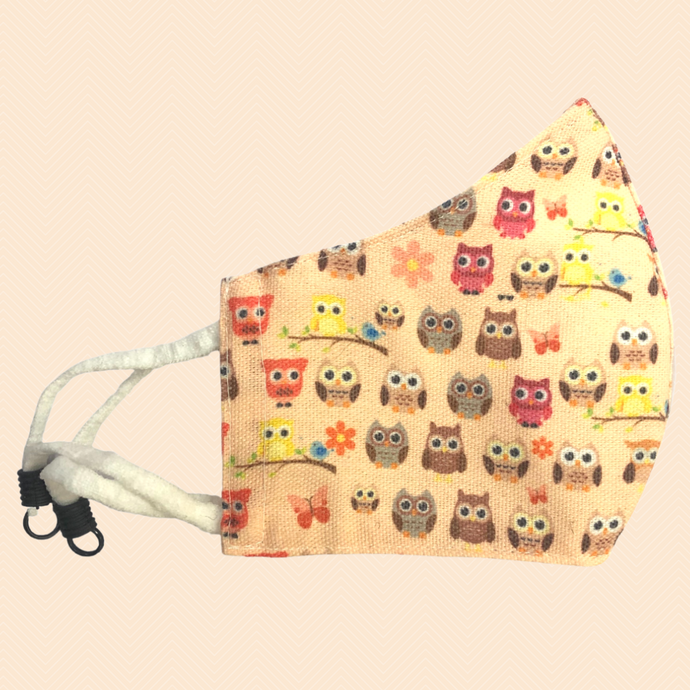 Owl Theme | Conical Protective Face Cover with a Pocket, Adjustable Ear Loops and Nose Wire