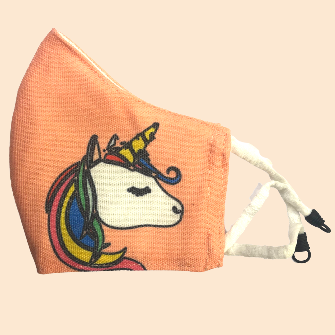 Pack of 3 Unicorn on Pink, Floral, Flamingo Theme | Conical Protective Face Cover with a Pocket, Adjustable Ear Loops and Nose Wire