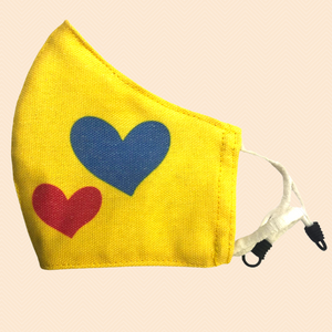 Hearts on Yellow Theme | Conical Protective Face Cover with a Pocket, Adjustable Ear Loops and Nose Wire