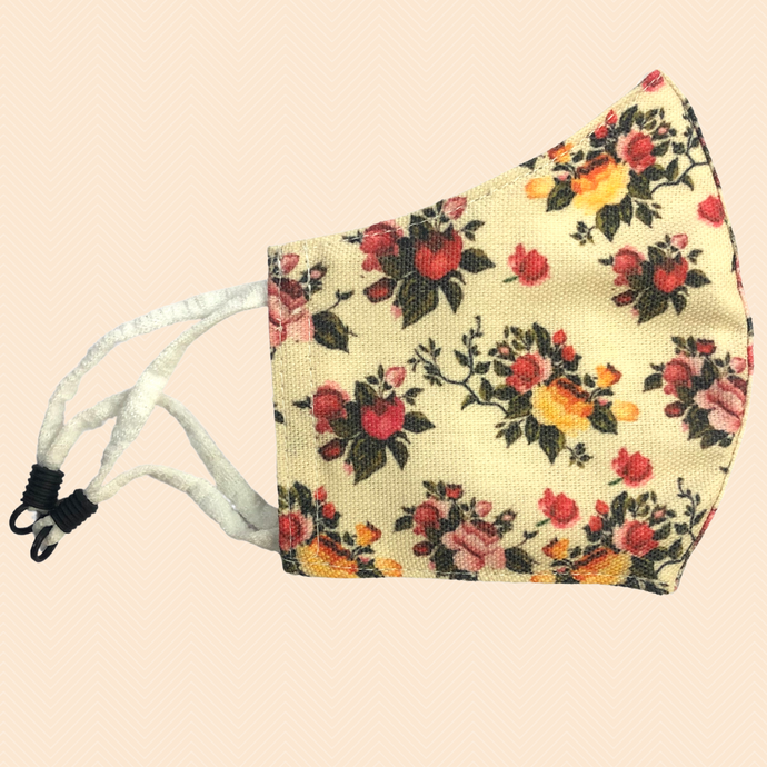 Floral Theme | Conical Protective Face Cover with a Pocket, Adjustable Ear Loops and Nose Wire