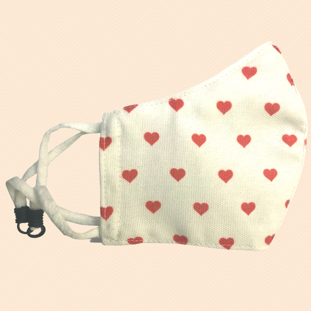 Little Hearts Theme | Conical Protective Face Cover with a Pocket, Adjustable Ear Loops and Nose Wire