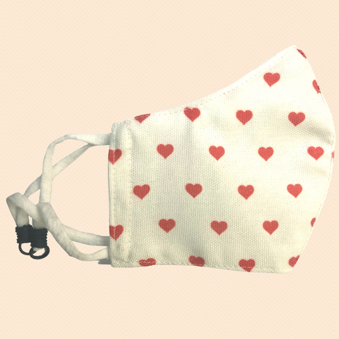 Little Hearts Theme | Conical Protective Face Cover with a Pocket, Adjustable Ear Loops and Nose Wire