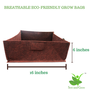 Sow and Grow Air Pruning Geo Fabric Grow Bags || 500 GSM || Heavy Duty for Home, Terrace, Balcony Garden - Leafy Vegetables, Herbs || Size 16 x 16 x 6 inches || Set of 2