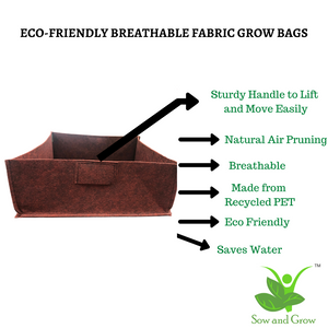 Sow and Grow Air Pruning Geo Fabric Grow Bags || 500 GSM || Heavy Duty for Home, Terrace, Balcony Garden - Leafy Vegetables, Herbs || Size 16 x 16 x 6 inches || Set of 2