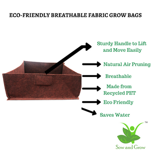 Air Pruning Geo Fabric Grow Bags Size 12x12x6 inches || 500 GSM || Heavy Duty for Home, Terrace, Garden - Grow Microgreens, Herbs, Leafy Vegetables || Set of 3