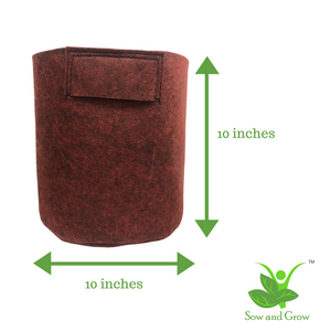 Geo Fabric Grow Bag Size 10x10 inches || Heavy Duty For Terrace Garden - Grow Vegetables, Flowers, Herbs