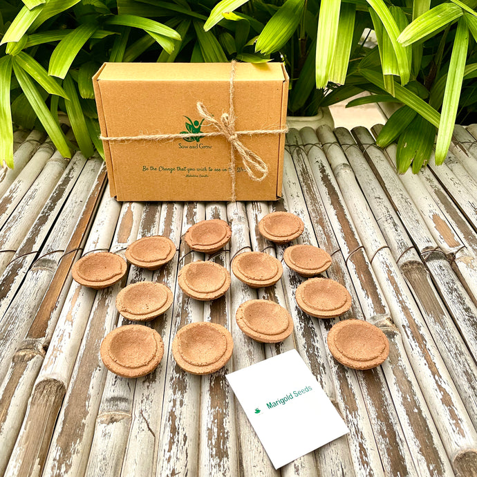 Organic Cow Dung Diyas: Set of 24 with a pack of Marigold Seeds | First Use, Then Grow | Diwali Special