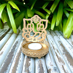 Ganesha Metal Shadow Tealight Holder Diya with a Tealight