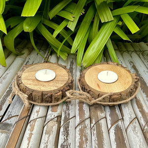 Set of 2 Premium Tree Bark Tealight Holders: Christmas Special