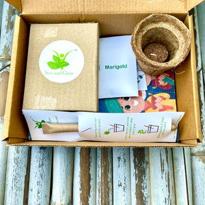 Ecofriendly Assorted Hamper:  Plantable Diary + Seed Pen + Mini Grow Kit of Marigold + Ganesha Shadow Tealight Holder