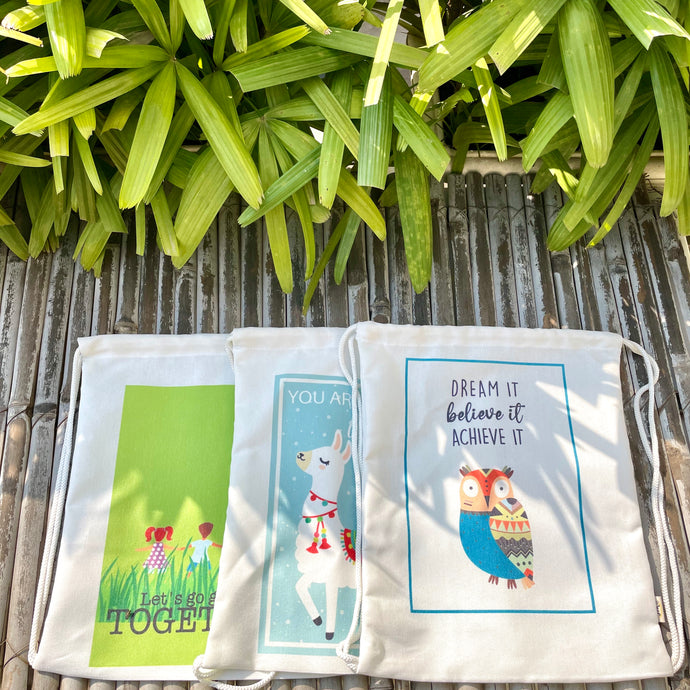 Set of 3 Eco-friendly Canvas Drawstring Bags : Perfect for Everyday use or Gifting | Assorted Designs