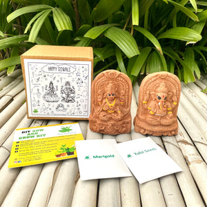 Plantable Seed Ganesha and Lakshmiji Idols with Marigold and Tulsi Seeds