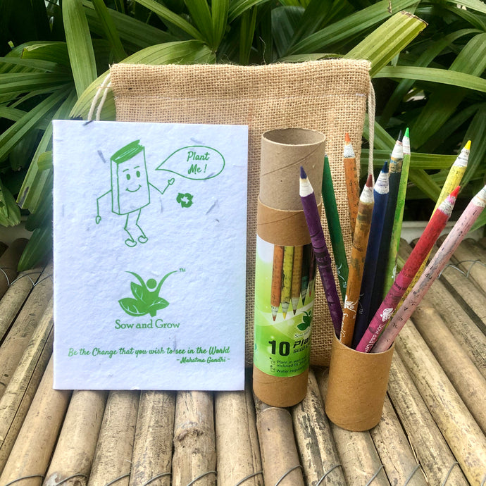 Jute Bag Collection: 1 Seed Diary and 10 Seed Colour Pencils