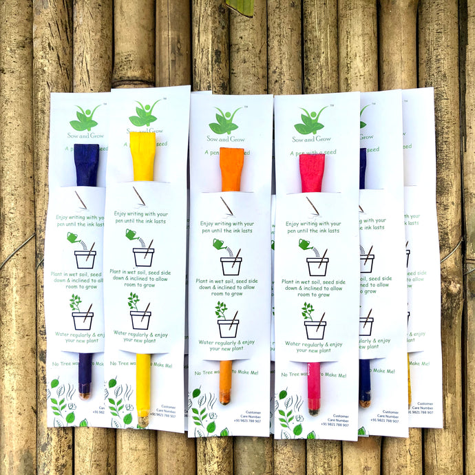 Sow and Grow Plantable Seed Paper Pen Colourful (Pack of 10 Single Pens) - Gift Pack