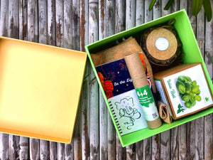 MegaBox with Tealight Holders: 2 Premium Tealights + Gardening Kit + 7 Seed Balls + Organic Cow Dung Diya + Diary + 4 Plantable Pens and Pencils